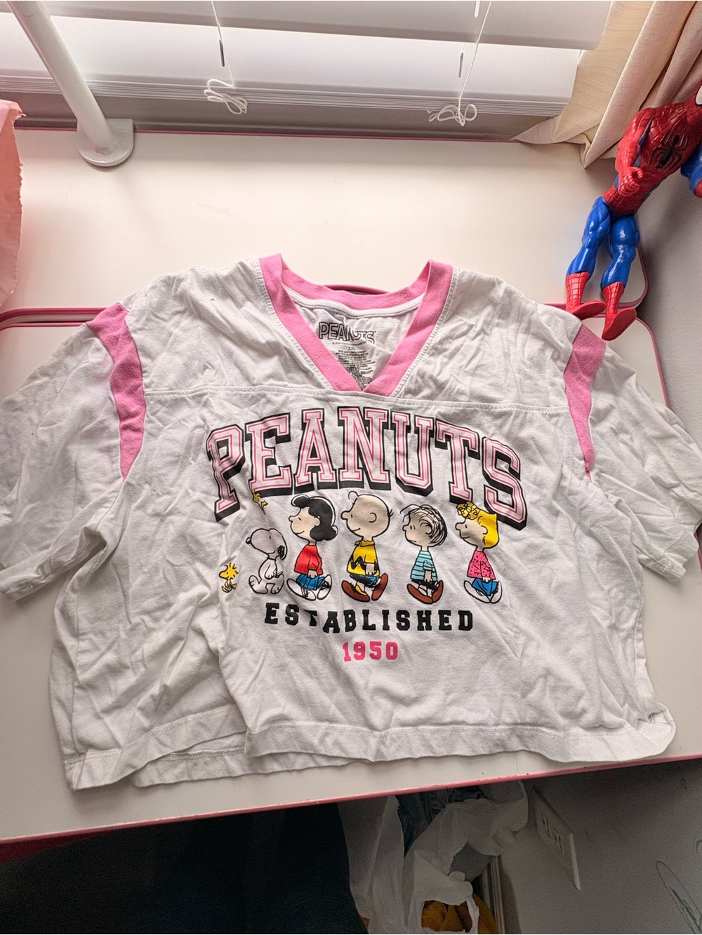 Peanuts White and Pink Graphic Cropped Tee by Peanuts
